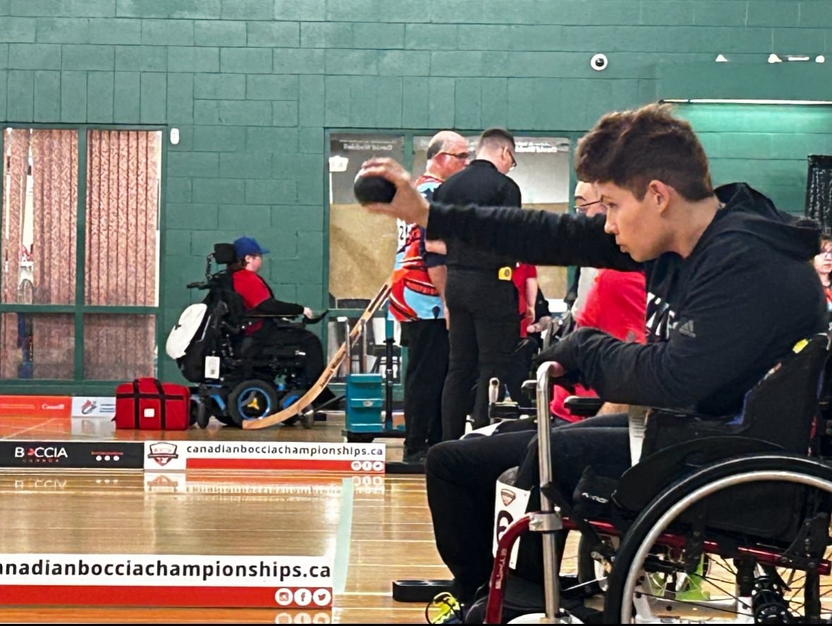 Liza Puri throws a ball during the 2024 Canadian Boccia Championships. The performance won her a bronze medal at her very first national competition.