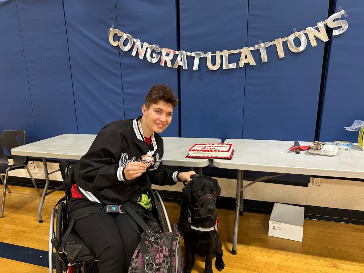 London Para athlete Liza Puri and her service dog Helix won bronze at the Canadian Boccia Championships held in Ottawa from Nov. 14 to 17. Now back home, her team organized a celebration for her victory at the Stronach Community Centre.