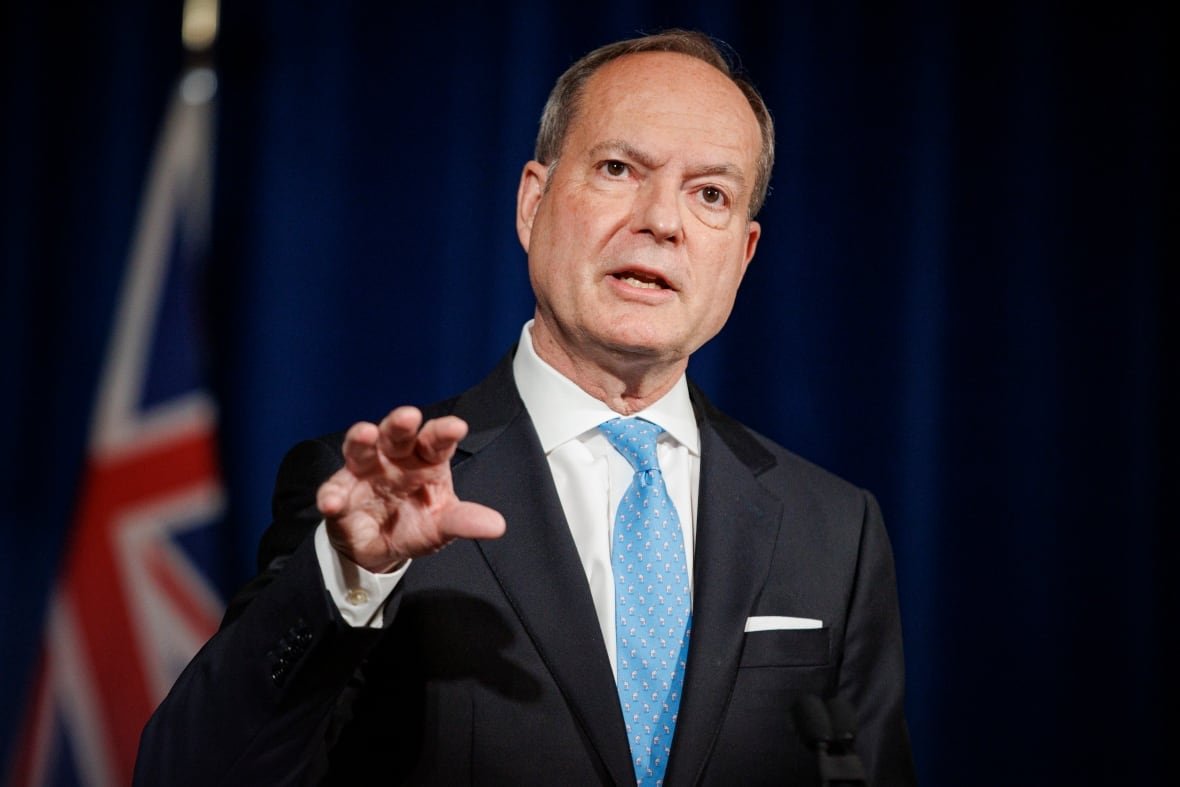 Finance Minister Peter Bethlenfalvy speaks to the media before tabling the Ontario budget, at Queen’s Park, in Toronto, on April 28, 2022.