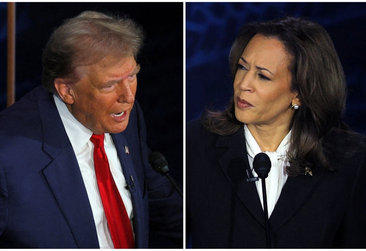 Two photos, side by side, show a man and a woman in suits. He is wearing a red tie and she is wearing a white blouse.