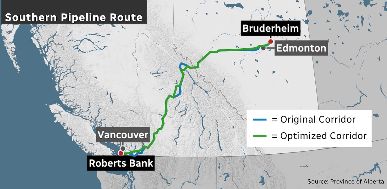 A map showing Alberta and British Columbia.